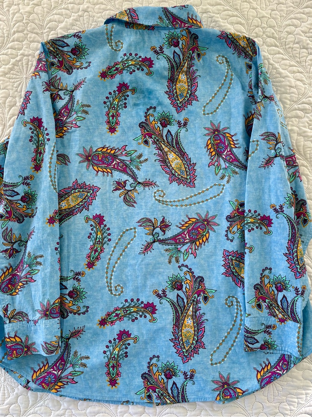 Talbots Plus Blue multicolor Paisley Button Down long sleeve Shirt size 1x/12 - Picture 4 of 10
